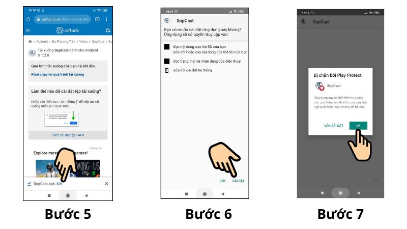 Hướng dẫn cài đặt Sopcast ở điện thoại Bước 5 - Bước 7